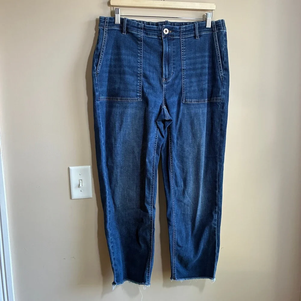 J. Jill High-Rise Straight Leg Jeans 16R Blue Women Raw Hem Stretch